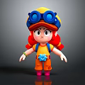 Cartoon Creature Girl With Yellow Hat Blue Goggles Red Pigtails And Gear Decorated Overalls