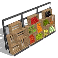 Display Shelf with Multiple Wooden Crates Filled with Assorted Fruits and Vegetables