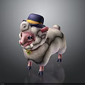 Cute Cartoon Sheep With White Wool Blue Hat Yellow Band And Green Bowtie