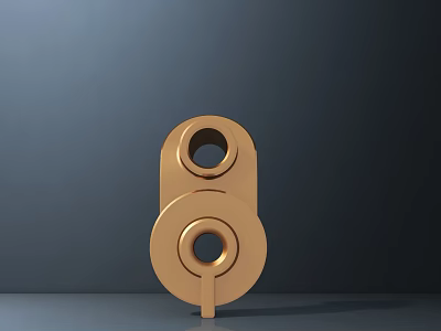 Golden Sculpture Featuring Stacked Circular Rings and Base Against Dark Background 3d model