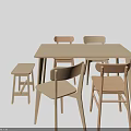 Light Wooden Dining Table Set With Simple Design And Matching Chairs And Stool 3d model