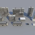 Modern Urban Building Complex with High Rise Structures Various Heights and Window Designs 3d model