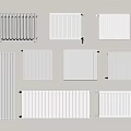 White Radiators With Various Designs And Different Styles Arranged On Grey Background 3d model