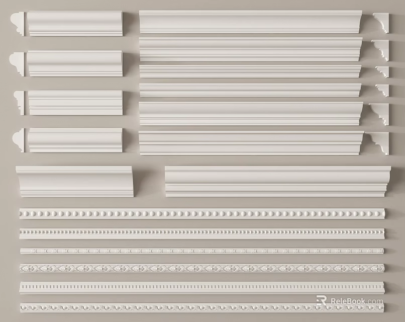 Various Types of Decorative Gypsum Cornice with Different Patterns and Styles 3d model 