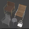 Modern Leisure Chairs With Woven Seats Metal Frames And Round Side Table 3d model
