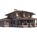 Two Story Detached Villa With Brick Wall Red Roof And Porch Columns