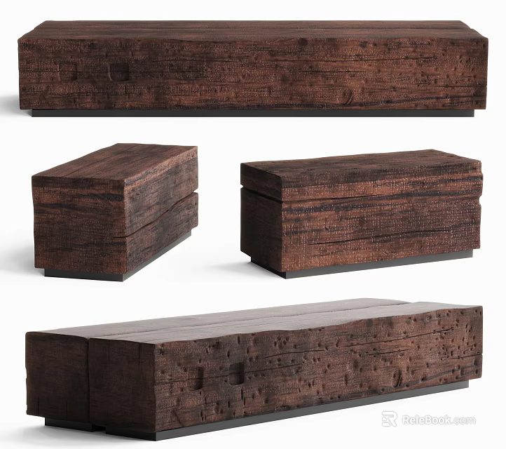 Rustic Wooden Stool With Handcrafted Design And Natural Wood Texture For Home Decor 3d model 