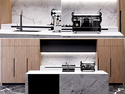Modern Kitchen Interior Design Featuring Wooden Cabinets And Marble Countertop 3d model