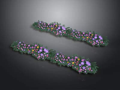 Colorful Flowering Plants Arranged in Lush Green Borders with Mixed Blooms 3d model