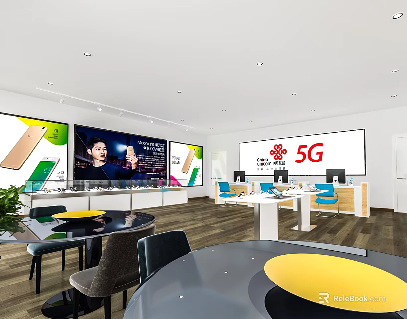 Modern Digital Store Interior Featuring 5G Smartphones Showcase Display Counters And Tables 3d model 