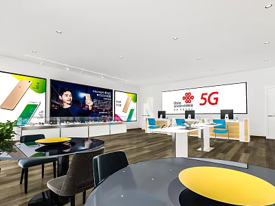 Modern Digital Store Interior Featuring 5G Smartphones Showcase Display Counters And Tables 3d model