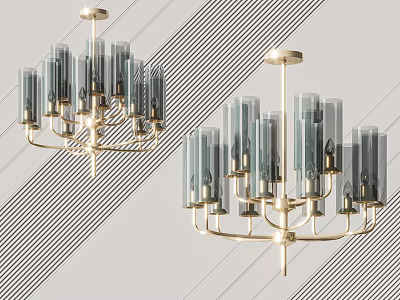 Elegant Modern Chandelier With Glass Shades Gold Metal Frame And Multiple Arms 3d model