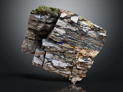Natural Wood Stone with Layered Structure Varied Textures Colors Rough Surface and Green Moss Accents 3d model