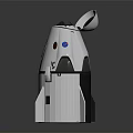 White Mechanical Device With Circular Top Colorful Dots And Rocket Like Fins
