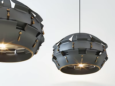 Modern Black Chandelier With Geometric Design And Gold Accents For Interior Decoration 3d model
