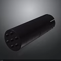 Tactical Dark Cylindrical Weapon With Multiple Holes And Hollow Metal Body