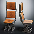 Foldable Leisure Chair Design With Orange Leather Seats And Metal Frame Structure