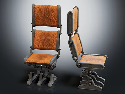 Foldable Leisure Chair Design With Orange Leather Seats And Metal Frame Structure 3d model