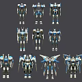 Blue And White Robot Mech Models With Various Designs And Armor Details 3d model