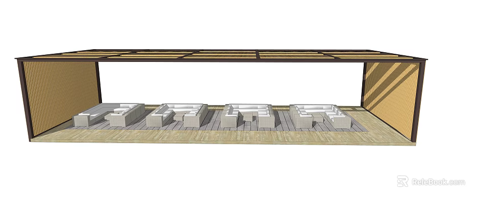 Wooden Pergola With Slatted Roof And Multiple Outdoor Seating Areas On Wooden Deck 3d model 
