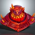 Red Demon Monster with Orange Horns Purple Eyes Yellow Teeth and Armored Ornate Carapace