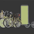 Multiple Yellow Bicycles In Various Styles With Reflective Surfaces On Dark Background
