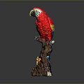 Red And Yellow Parrot Perched On Decorative Tree Branch With Colorful Feathers
