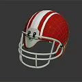 Red And White Striped American Football Helmet With White Facemask On Dark Background With Reflection