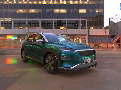 Green SUV Car Parked In Urban City Street 3d model