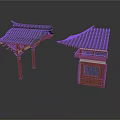 Traditional Chinese Architecture Models Featuring Black Tiled Roofs Wooden Supports And Grille Design
