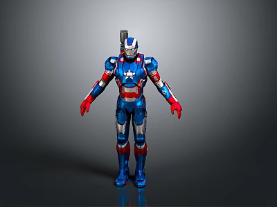 Red And Blue Armored Superhero Figure With Star Emblem And Backpack 3d model