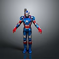 Red And Blue Armored Superhero Figure With Star Emblem And Backpack