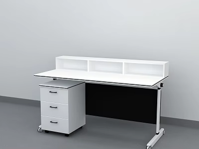 Modern Office Desk With White Tabletop Drawer Cabinet And Shelf Unit 3d model