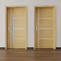 Double Wooden Hinged Doors Interior Design With Glass Panel And White Lines 3d model