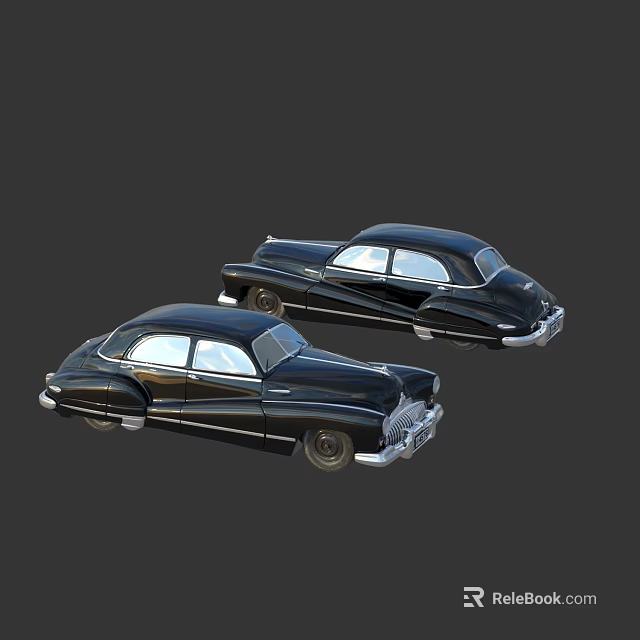 Two Black Vintage Classic Cars with Sleek Retro Design and Chrome Accents 3d model 