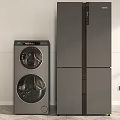 Modern Gray Double Drum Washing Machine in Home Interior Next to Refrigerator