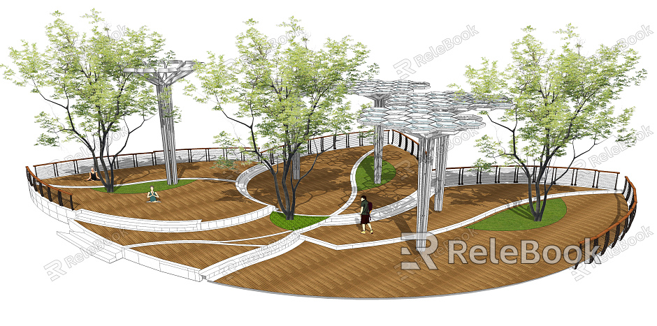 Modern Pavilion Park Petal View Wooden Platform Landscape Pavilion Construction model