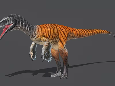 Orange and Black Striped Reptile Dinosaur With Open Mouth Body Head And Tail 3d model