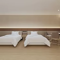 Modern Minimalist Hotel Guest Room Interior With Large Bed White Bedding Round Table And TV