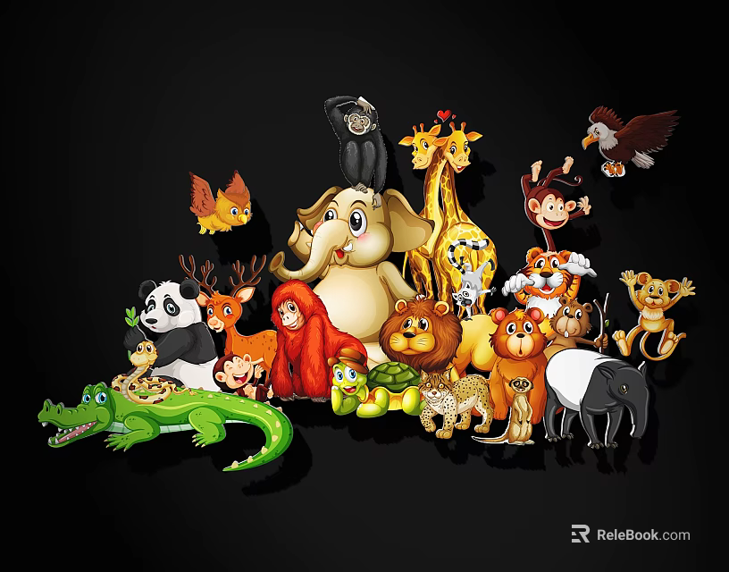 Collection of Stuffed Animal Toys Including Elephant Giraffe Monkey Panda Lion and More 3d model 