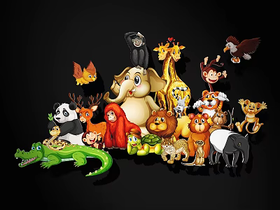 Cartoon animal silhouette decoration 3d model