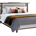 Modern Double Bed With Decorative Pillows Textured Bedspread And Nightstand Drawer 3d model