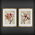 Neutral Toned Botanical Paintings in Wooden Frames with Floral Close Up Designs