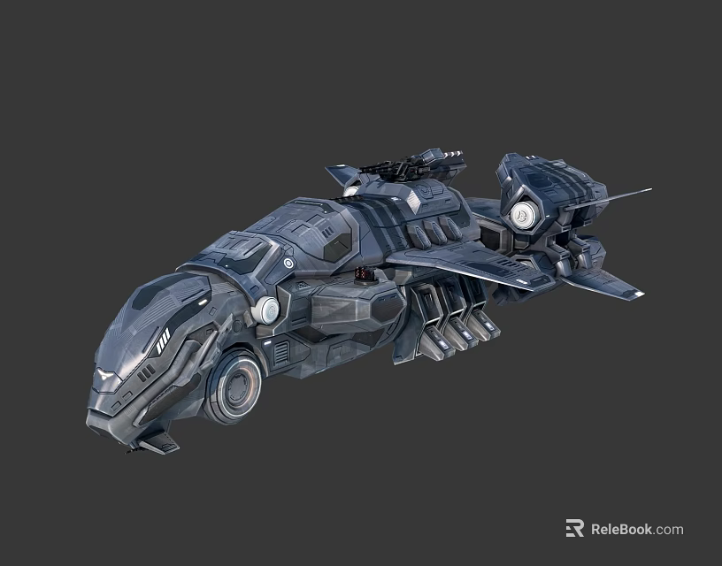 Dark Futuristic Sci Fi Vehicle With Streamlined Mechanical Structure And Weapon Details 3d model