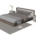 Modern Double Bed with Plush Headboard Soft Bedding and Side Nightstands on Rug