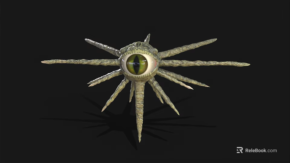 Unique Mysterious Fantasy Creature With Large Green Eye And Multiple Long Tentacles 3d model 