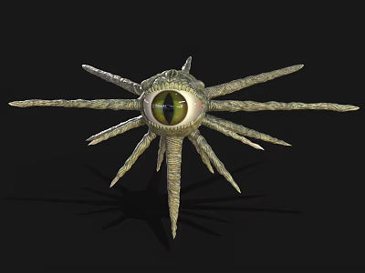 Unique Mysterious Fantasy Creature With Large Green Eye And Multiple Long Tentacles 3d model