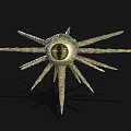 Unique Mysterious Fantasy Creature With Large Green Eye And Multiple Long Tentacles