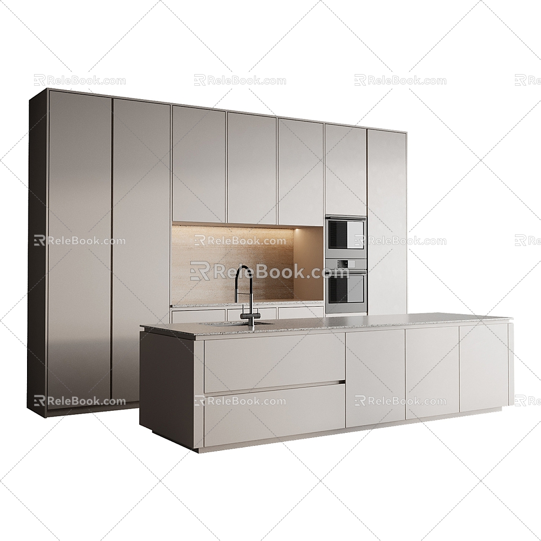 Modern kitchen cabinet island table 3d model