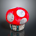 Red Mushroom Shaped Household Item With White Spots Top Gray Base And Blue Small Lights